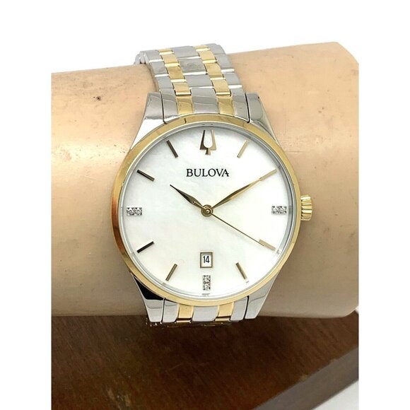 Bulova Women's Watch 98P201 Quartz Diamond Mother of Pearl White Dial Tw… - Picture 10 of 13